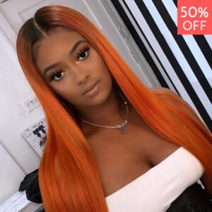 Ginger Orange Long Human Hair Lace Front Wigs with Baby Hair, Curly/Straight Ombre Peruvian Human Hair Wigs Pre-Plucked
