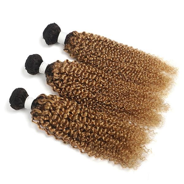 Curly 1B/27 hair Extension Remy Human Hair Bundles /3 Pieces