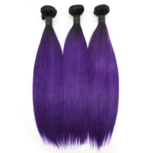 Straight 1B/Purple hair Extension Remy Human Hair Bundles /3 Pieces