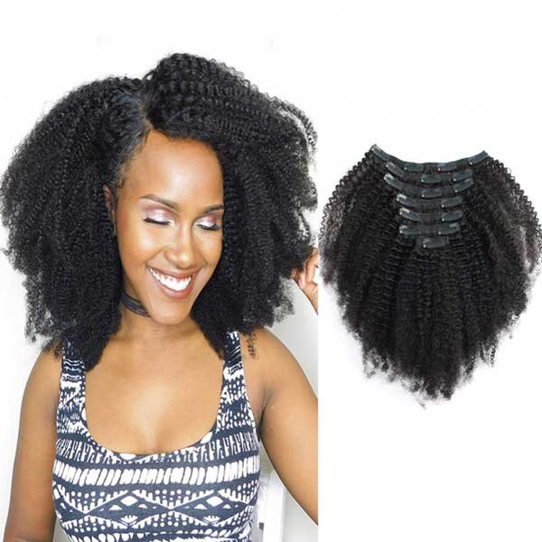 Afro Kinky Curly Natural Black Clip in Hair Extensions