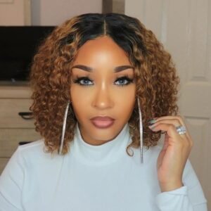 Curly Lace Front Blonde Ombre Remy Human Hair Bob Wigs Pre-plucked 1B/30