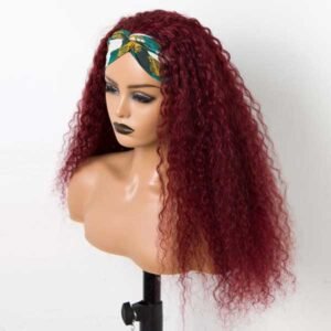 Glueless Headband Wig Precolored Burgundy Curly Virgin Human Hair Wig
