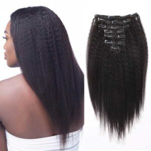 Kinky Straight Natural Black Clip in Hair Extensions