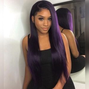 Lace Front Bright Purple Ombre Remy Human Hair Wigs Pre-plucked 1B/Bright Purple, Straight