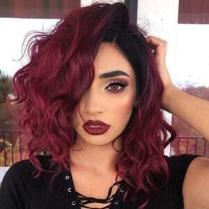 Lace Front Burgundy Ombre Bob Remy Human Hair Wigs Pre-plucked 1B/99J, Body Wave Bob Wig