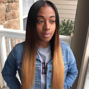 Lace Frontal Brown and Honey Blonde Ombre Long Remy Human Hair Wigs with Pre-plucked Hairline 1B/4/27, Straight
