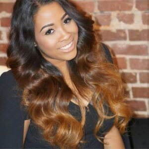 Lace Frontal Brown and Blonde Ombre Long Remy Human Hair Wigs with Pre-plucked Hairline 1B/4/30, Body Wave