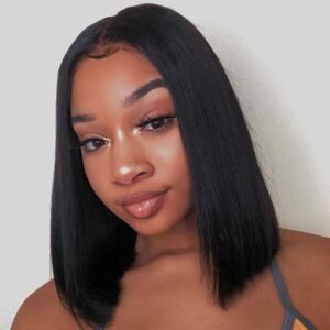 Natural Black Lace Front Fake Scalp Bob Straight Remy Human Hair Wigs Pre-plucked
