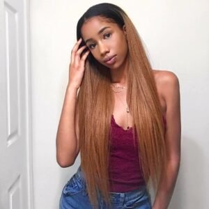 Straight Lace Frontal Blonde Ombre Pre-plucked Remy Long Human Hair Wigs 1B/30